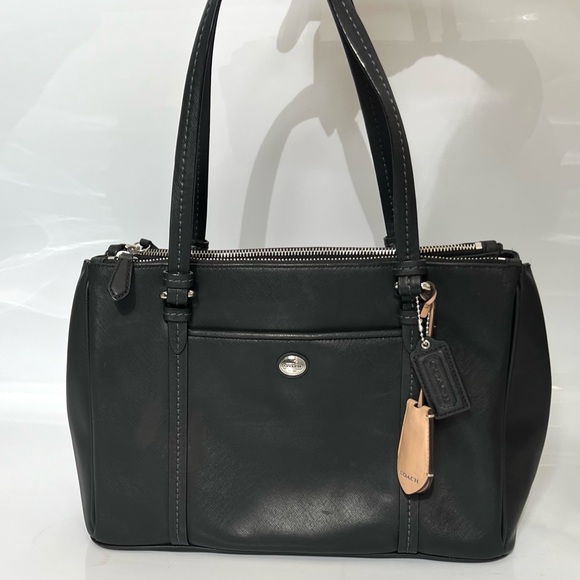 Coach Peyton Leather Jordan Double Zip Carryall Shoulder Bag Black F25669 - Picture 2 of 16